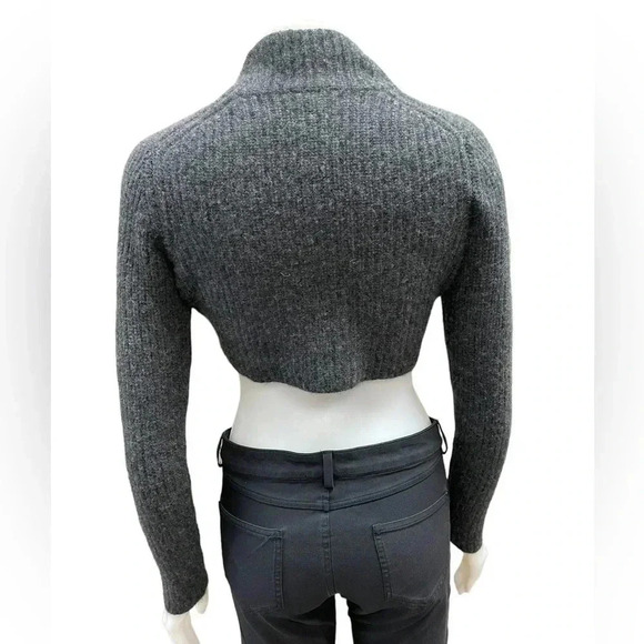 Elie Tahari Grey Cropped  Mock Neck Sweater - Picture 4 of 7